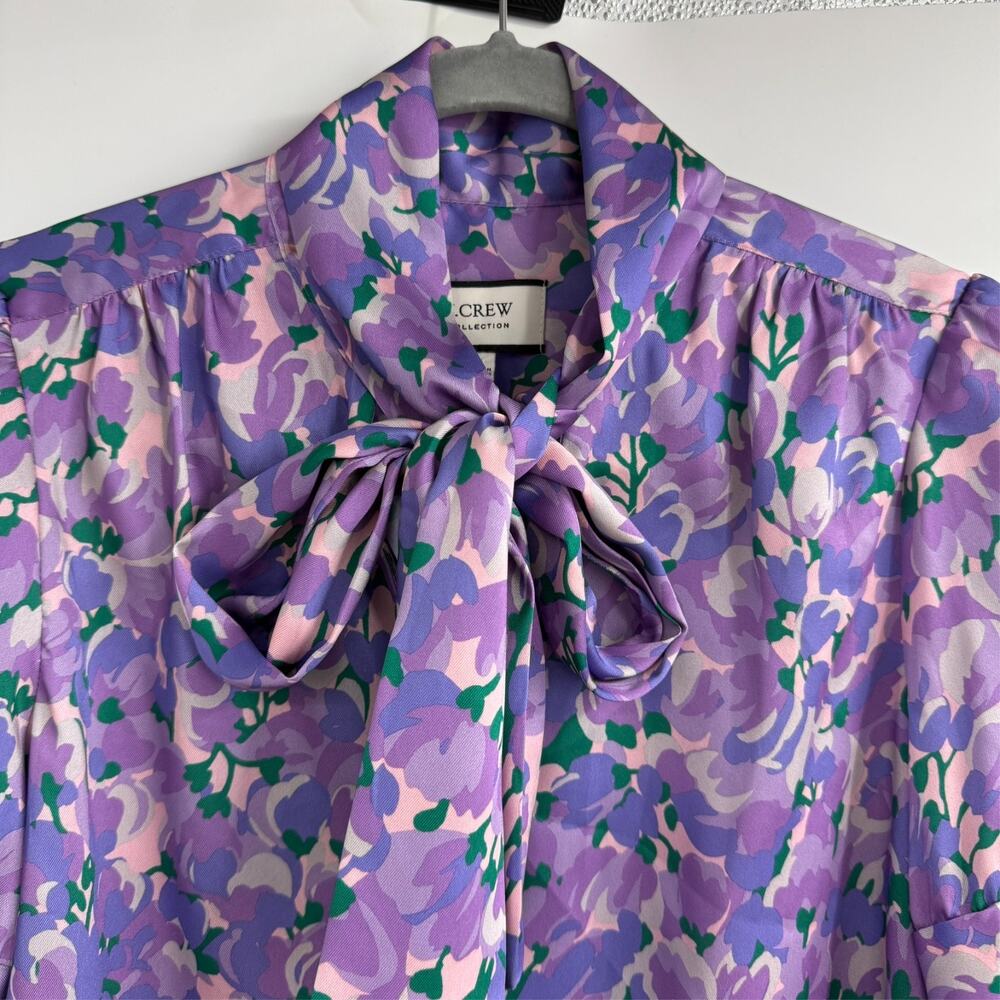 J. Crew Collection Blouse Womens XS Ratti Lilac Floral Collage Tie-Neck Cottage - Picture 4 of 6